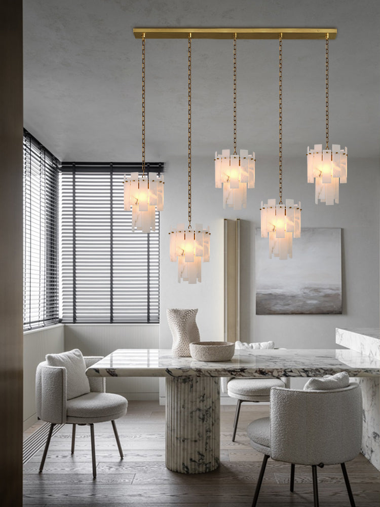 Tired Alabaster marble Cluster Chandelier 13 inch with adjustable chain