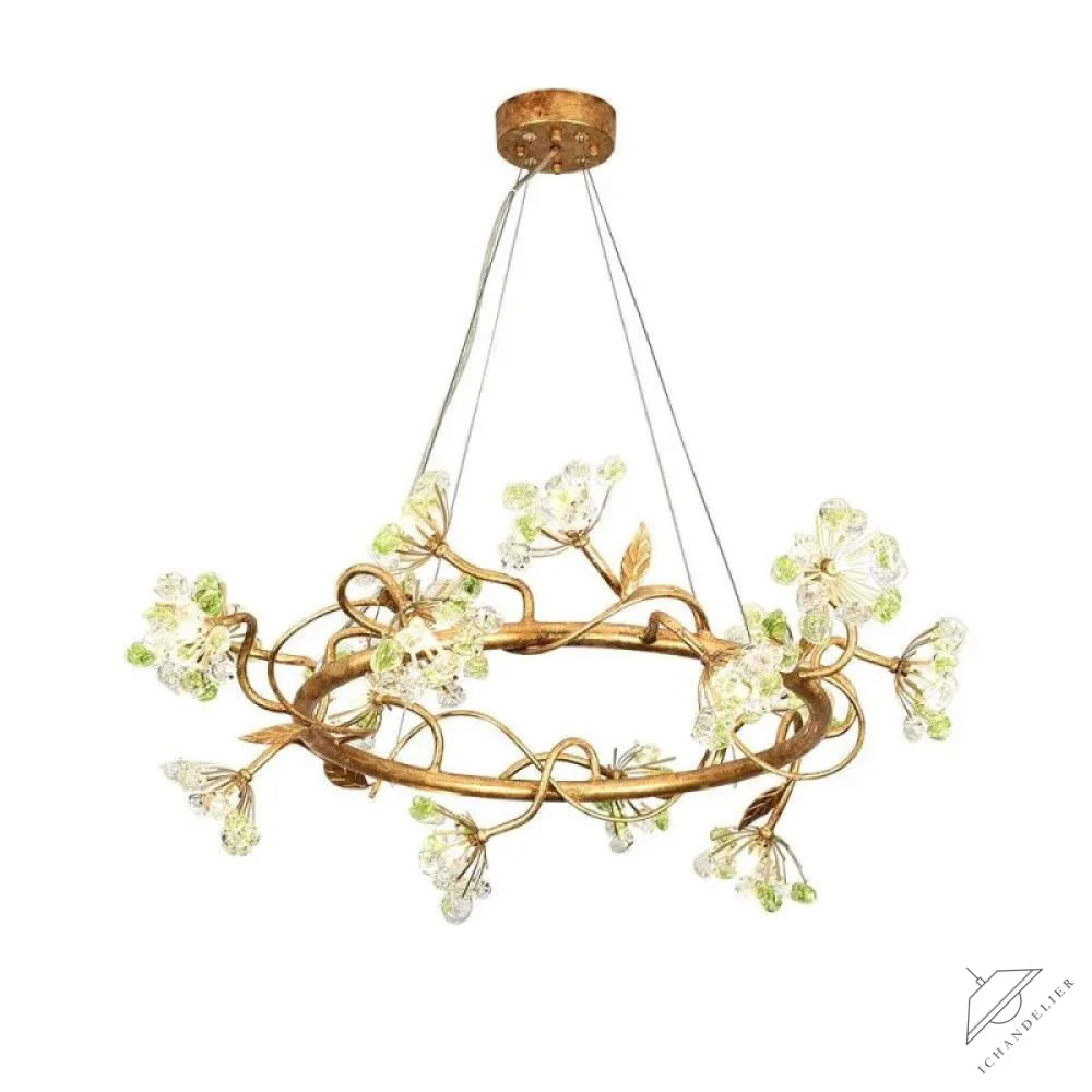 Modes Brass Ring Stone Flower Chandelier