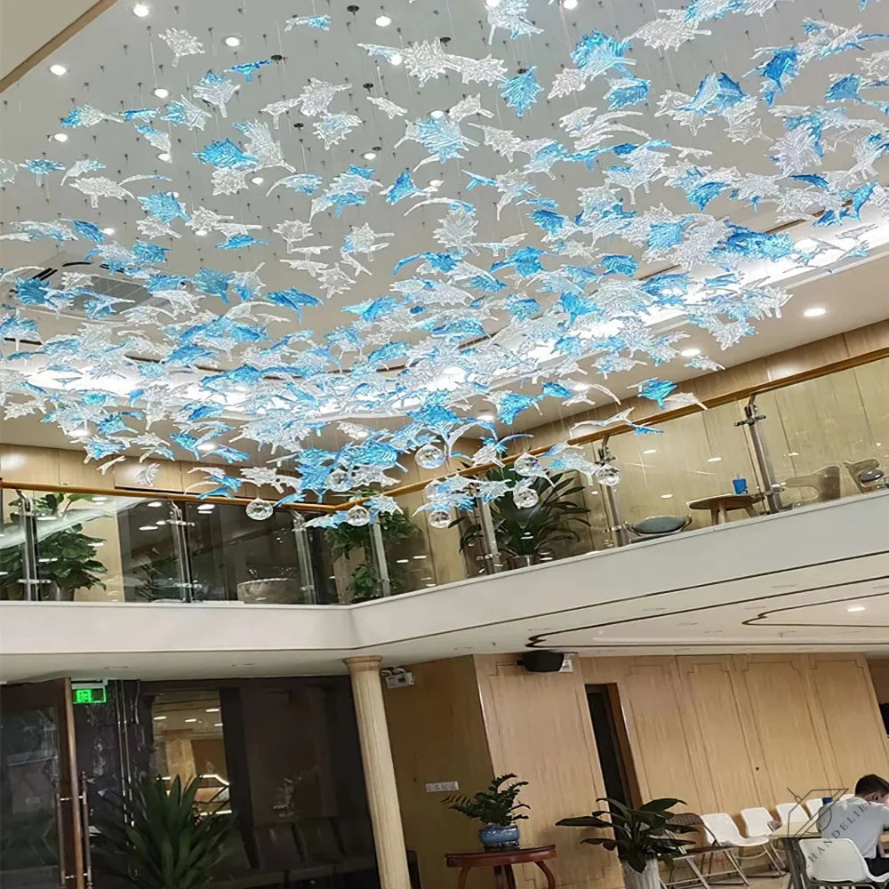 Multicolor Maple Leaf Art Glass Chandelier