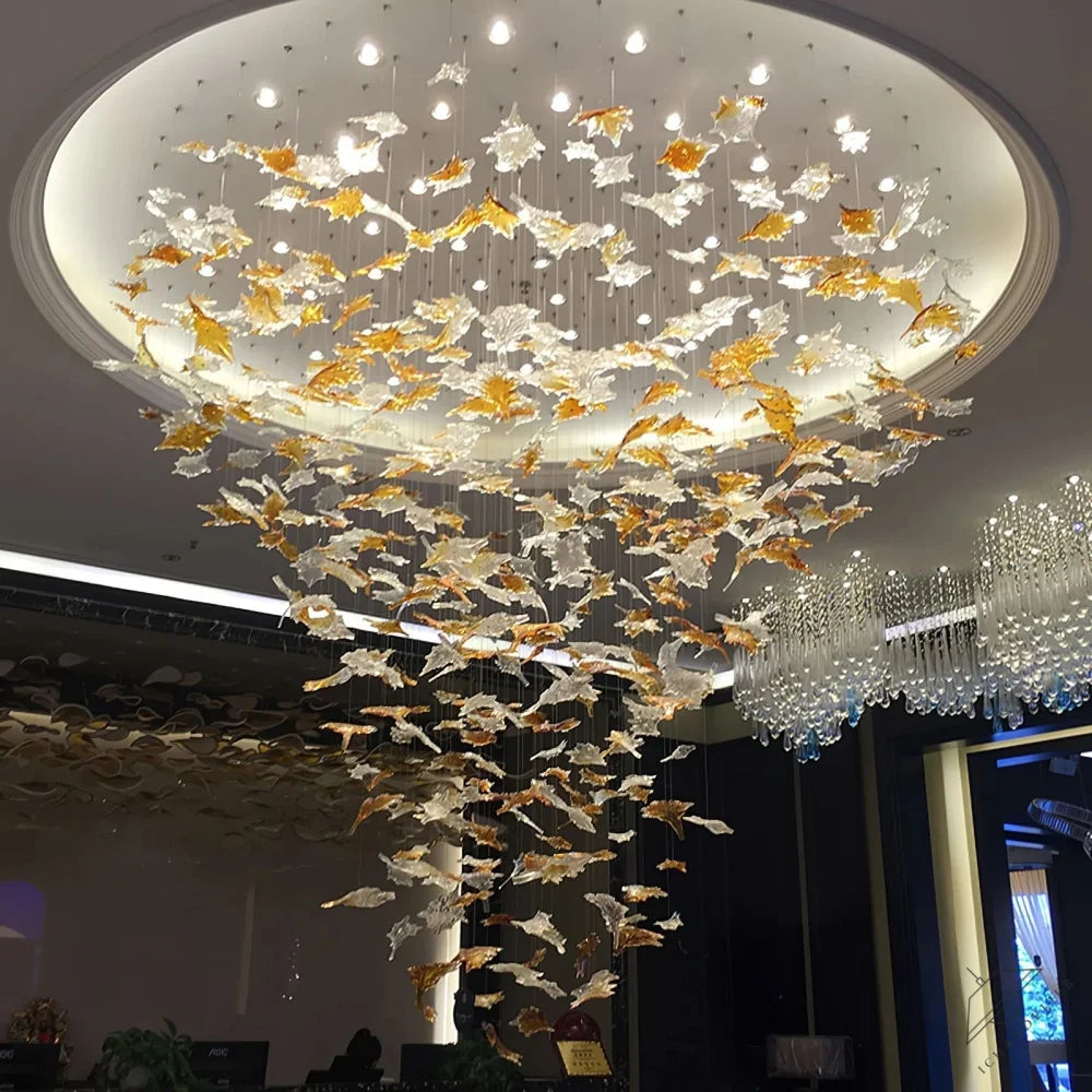Multicolor Maple Leaf Art Glass Chandelier