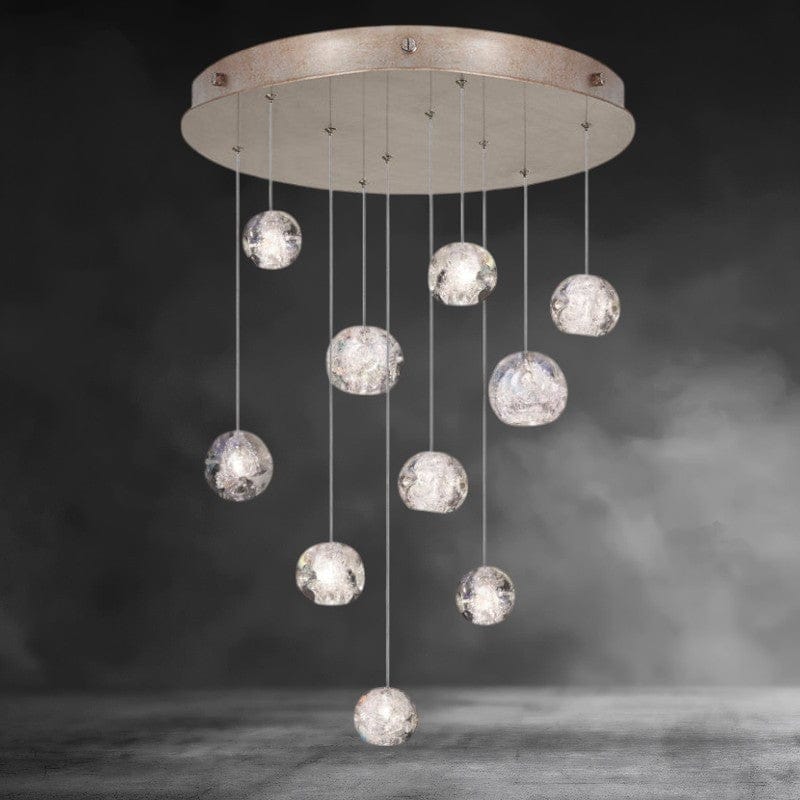 10- Light / Brass Nature-inspired round crystal Chandelier