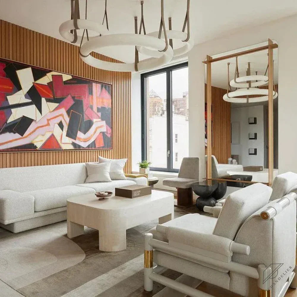 Ogden Pendant Alabaster Chandelier, Halo Ring Modern Chandelier 11.8", 19.7", 23.6", 31.5", 39.4", 50"