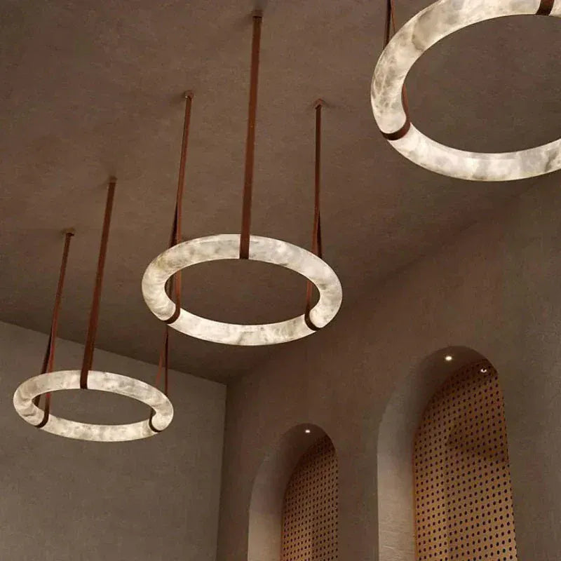 Ogden Pendant Alabaster Chandelier, Halo Ring Modern Chandelier 11.8", 19.7", 23.6", 31.5", 39.4", 50"
