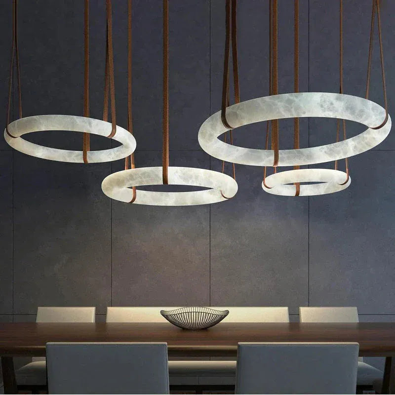 31.5" D Single Ring Ogden Pendant Alabaster Chandelier, Halo Ring Modern Chandelier 11.8", 19.7", 23.6", 31.5", 39.4", 50"