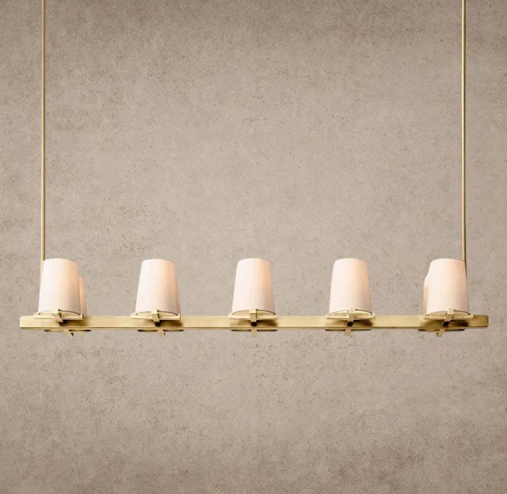 49" / Brass Pauillac Fabric Shade Linear Chandelier 49", 60"