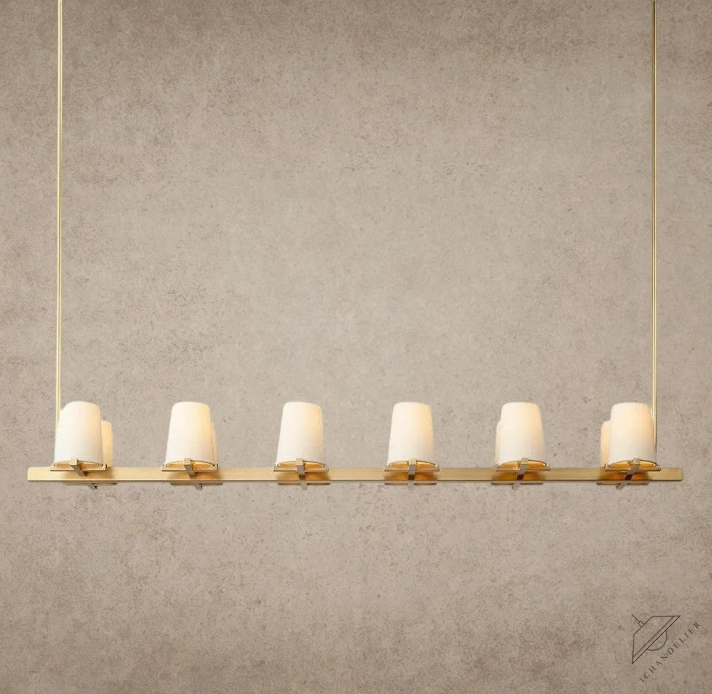60" / Brass Pauillac Fabric Shade Linear Chandelier 49", 60"