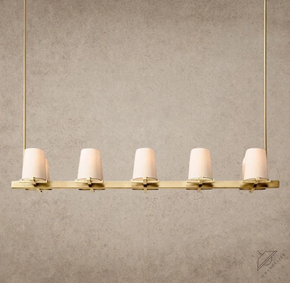49" / Brass Pauillac Fabric Shade Linear Chandelier 49", 60"