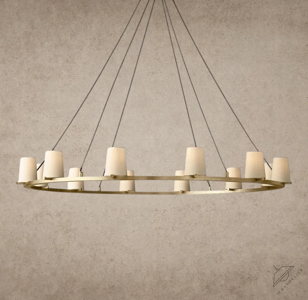 60" / Brass Pauillac Fabric Shade Round Chandelier 36", 48", 60"