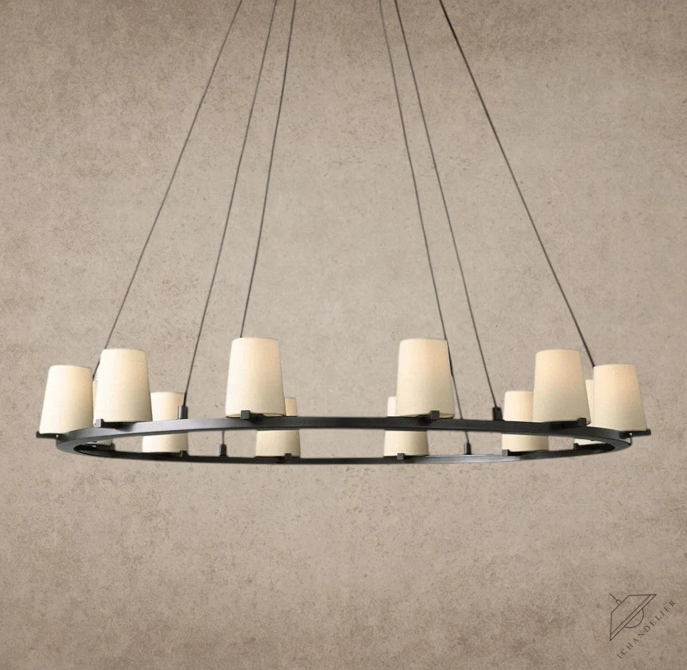 48" / Bronze Pauillac Fabric Shade Round Chandelier 36", 48", 60"