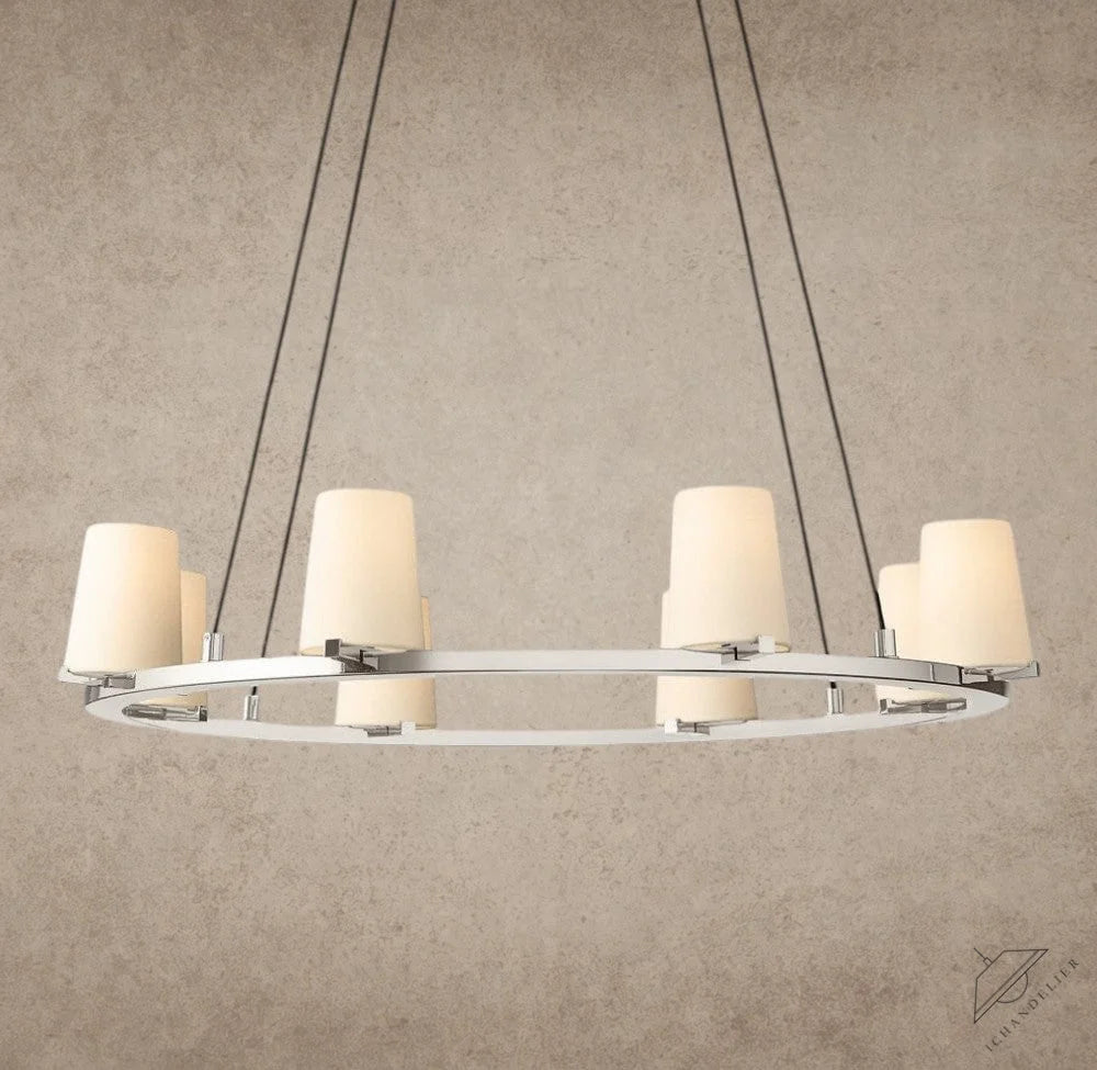 36" / Nickle Pauillac Fabric Shade Round Chandelier 36", 48", 60"