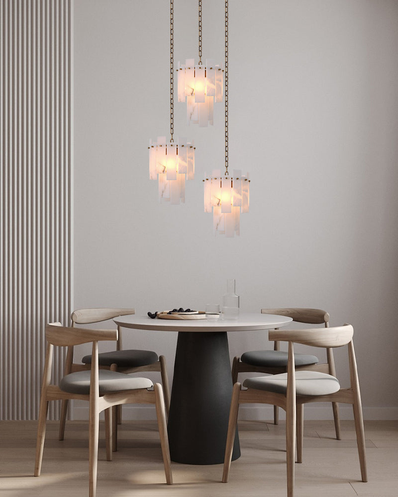 Tired Alabaster marble Cluster Chandelier 13 inch with adjustable chain