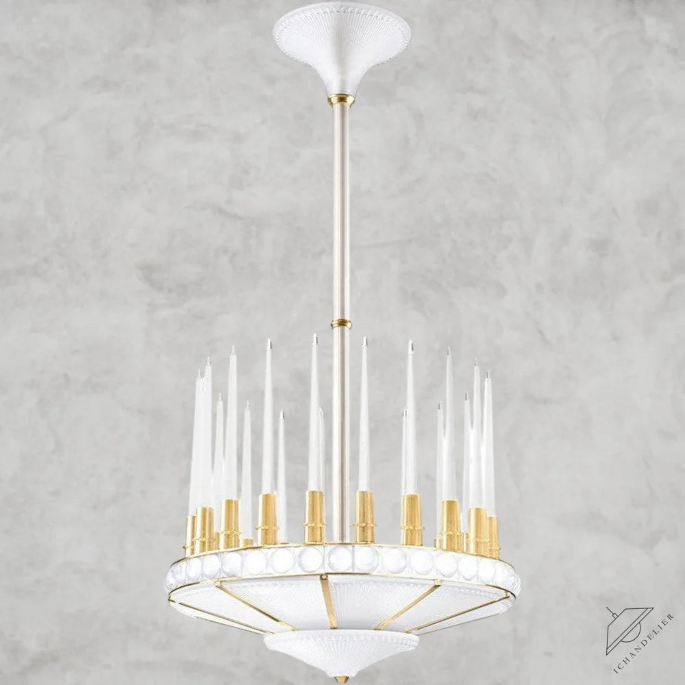 Satin Gilded Peres Candles Chandelier 27D"