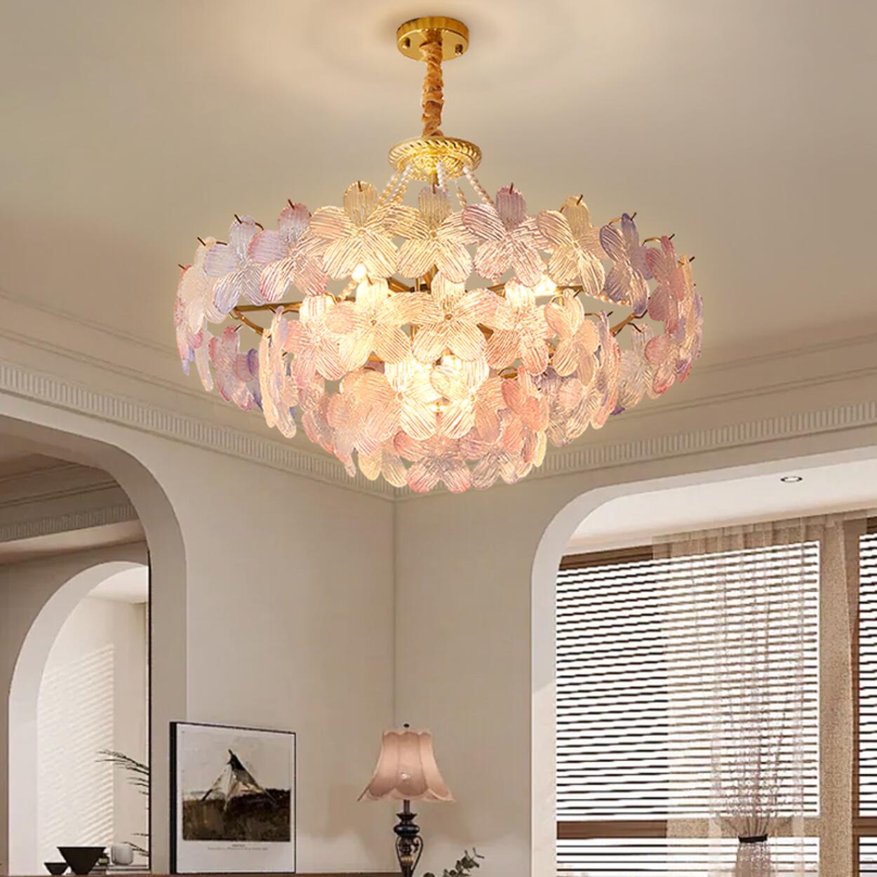Pink Floral Crystal Chandelier