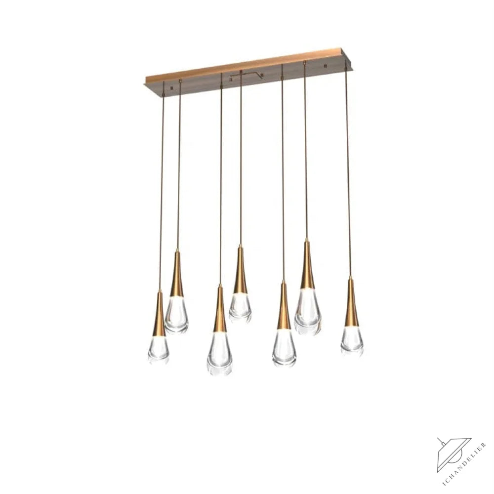 Brass Pluvia 7-Light Linear Chandelier Pendant For Living room Family room Dining Room Bedroom