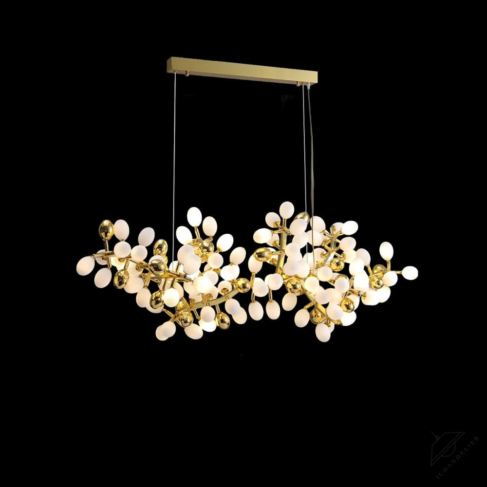 Post Modern Linear Grape Branch Chandelier Over Dining Table
