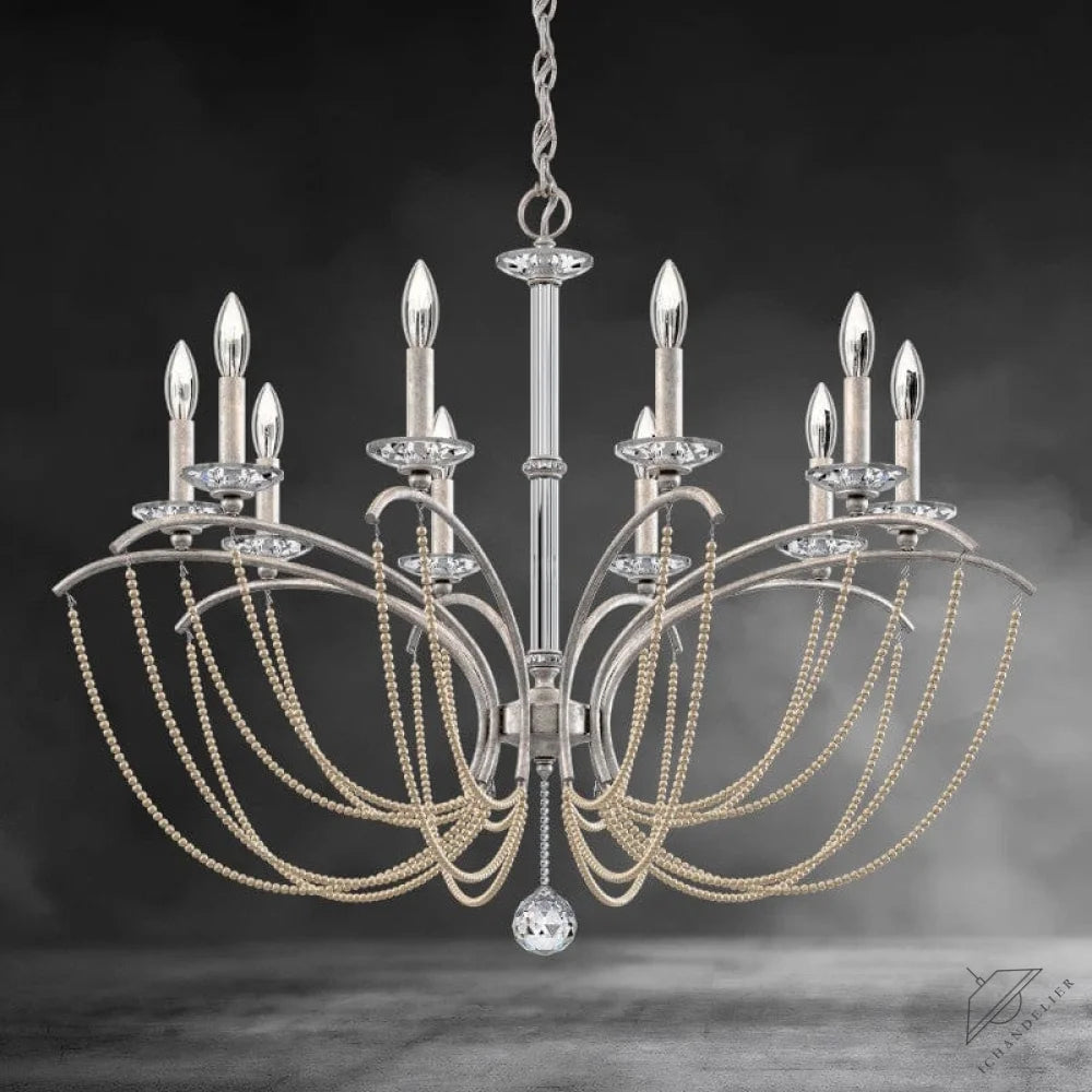 Antique Silver / Clear Optic Crystal Priscilla Crystal Candlestick Chandelier 36"