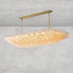 CHIARA CLEAR/ SMOKE GLASS TIERED RECTANGULAR CHANDELIER 54", 74"