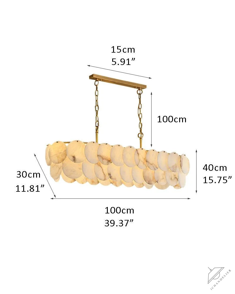 Rectangular Alabaster Chandelier Dia 100/120 with Round Shell Piece String Ceiling for Dining room
