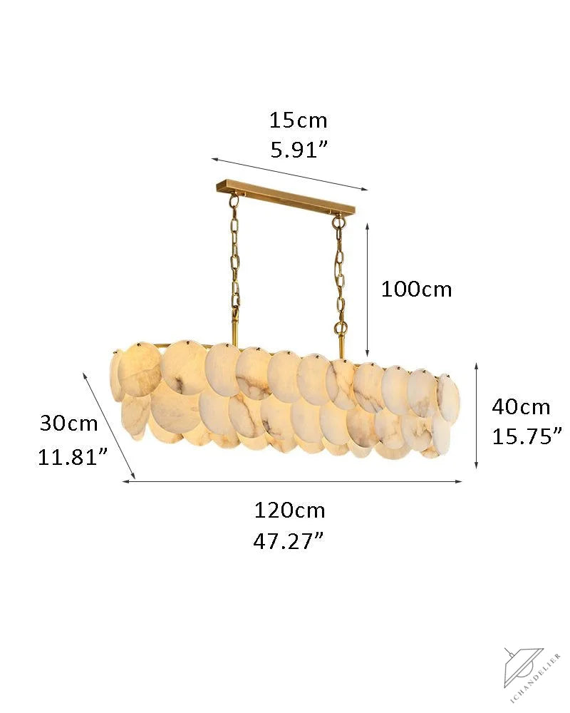 Rectangular Alabaster Chandelier Dia 100/120 with Round Shell Piece String Ceiling for Dining room
