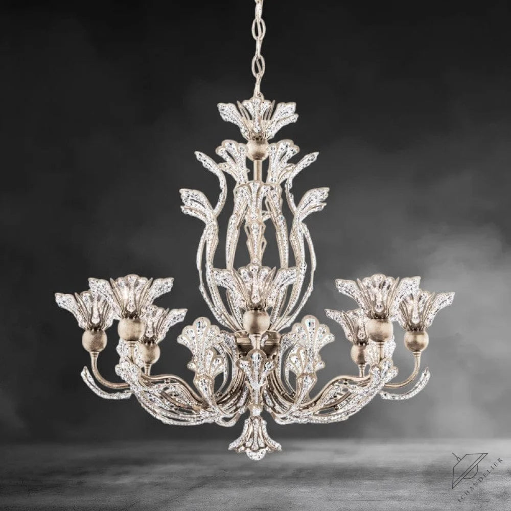 Antique Silver / Clear Radiance Rivendell 8 Light Crystal Chandelier 26"