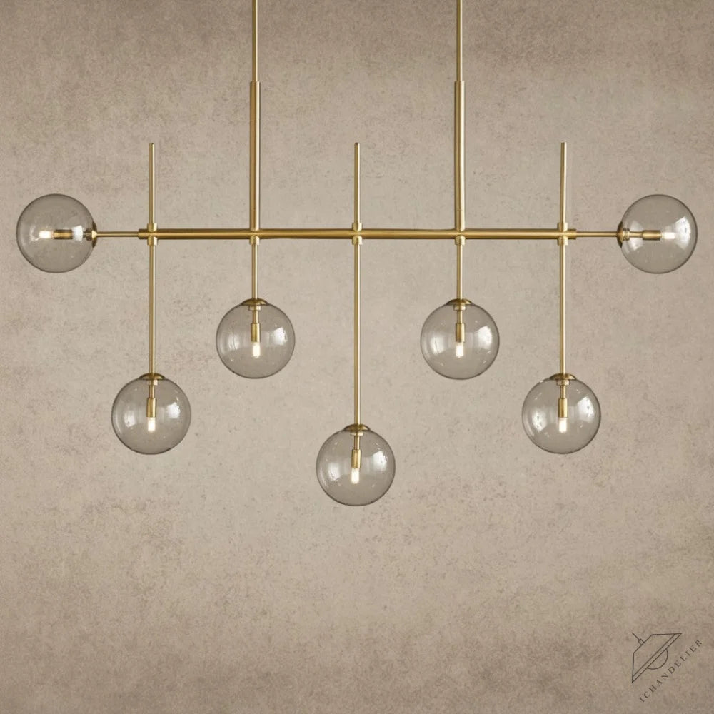 ichandelierHere Roscoe Linear Chandelier 60" 72" with brass finish and clear glass globes