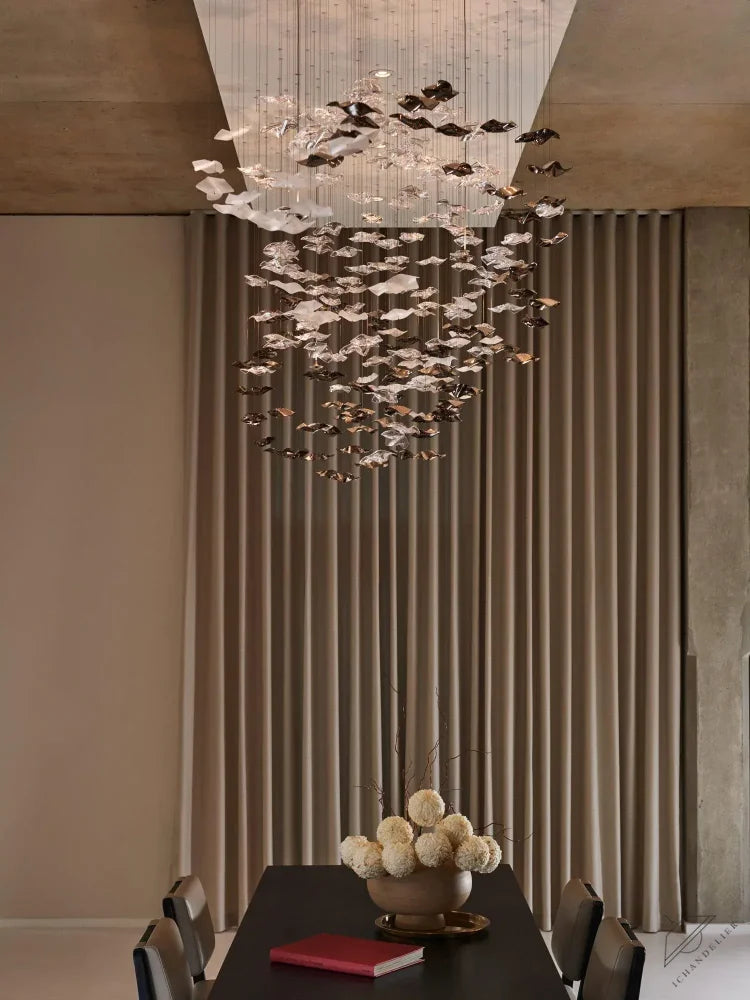 San De Chandelier, Modern Square Glass Spiral Long Pendant Chandelier