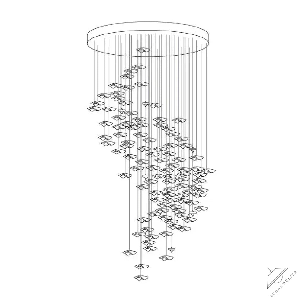 ∅ 29.5″ x H 59.1″ (Ceiling canopy version) / Clear & Gold San De Chandelier, Modern Square Glass Spiral Long Pendant Chandelier