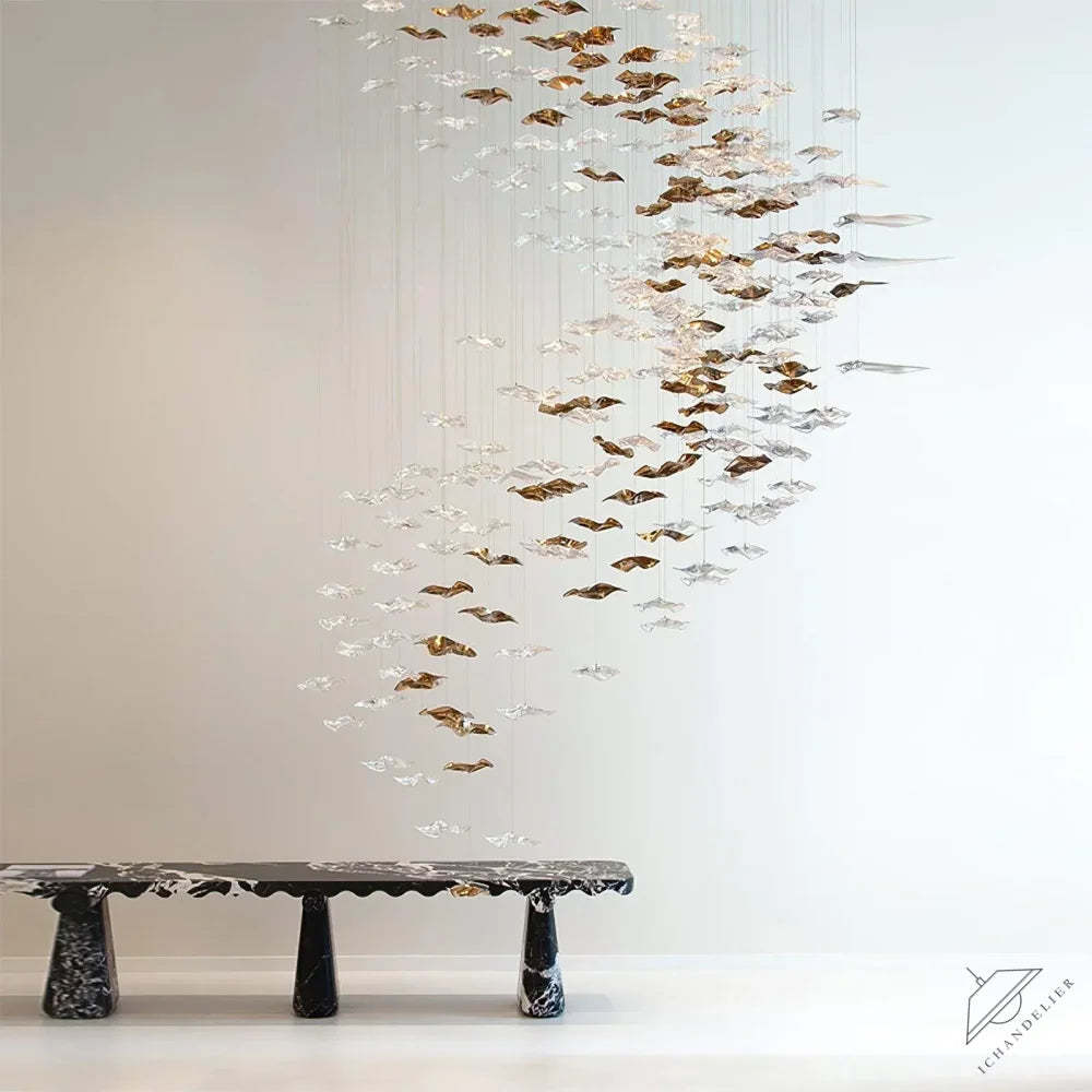 San De Chandelier, Modern Square Glass Spiral Long Pendant Chandelier