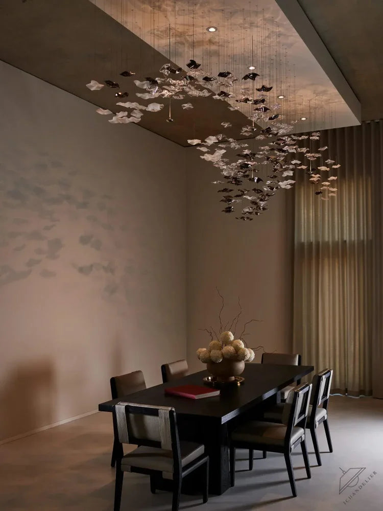 San De Chandelier, Modern Square Glass Spiral Long Pendant Chandelier