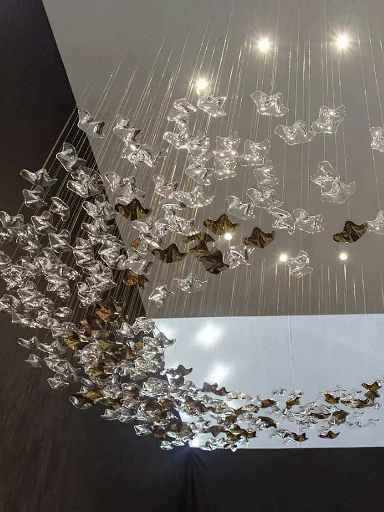 San De Chandelier, Modern Square Glass Spiral Long Pendant Chandelier