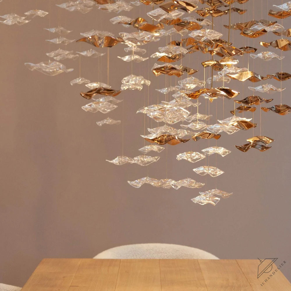 San De Chandelier, Modern Square Glass Spiral Long Pendant Chandelier