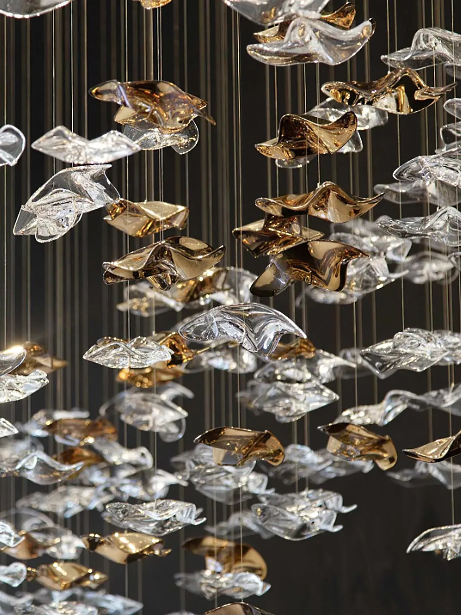 San De Chandelier, Modern Square Glass Spiral Long Pendant Chandelier