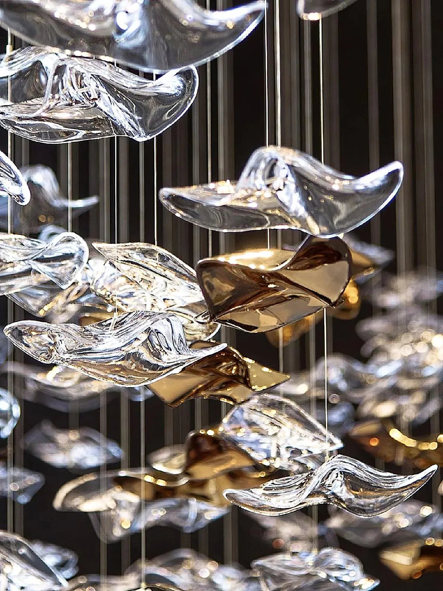 San De Chandelier, Modern Square Glass Spiral Long Pendant Chandelier