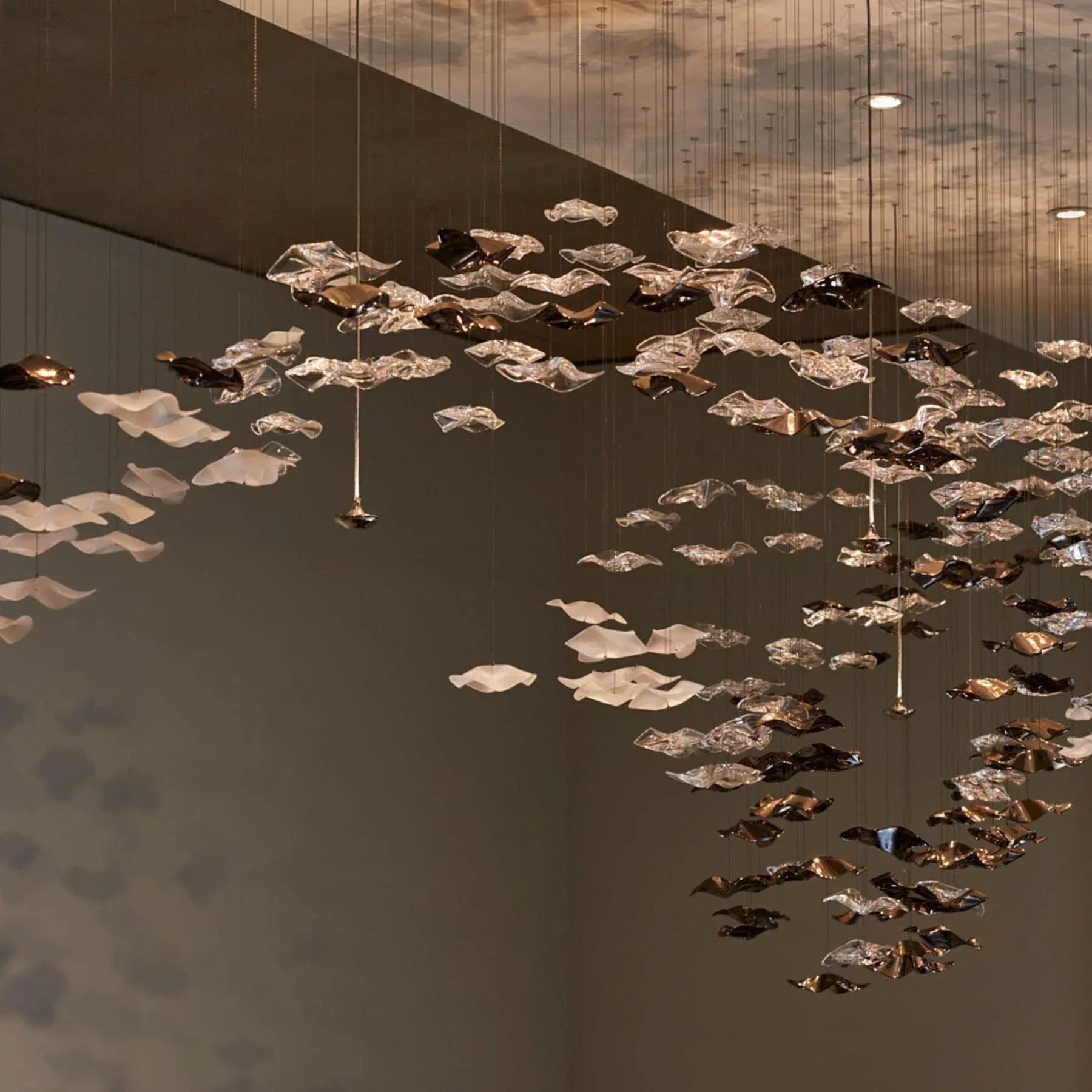 San De Chandelier, Modern Square Glass Spiral Long Pendant Chandelier