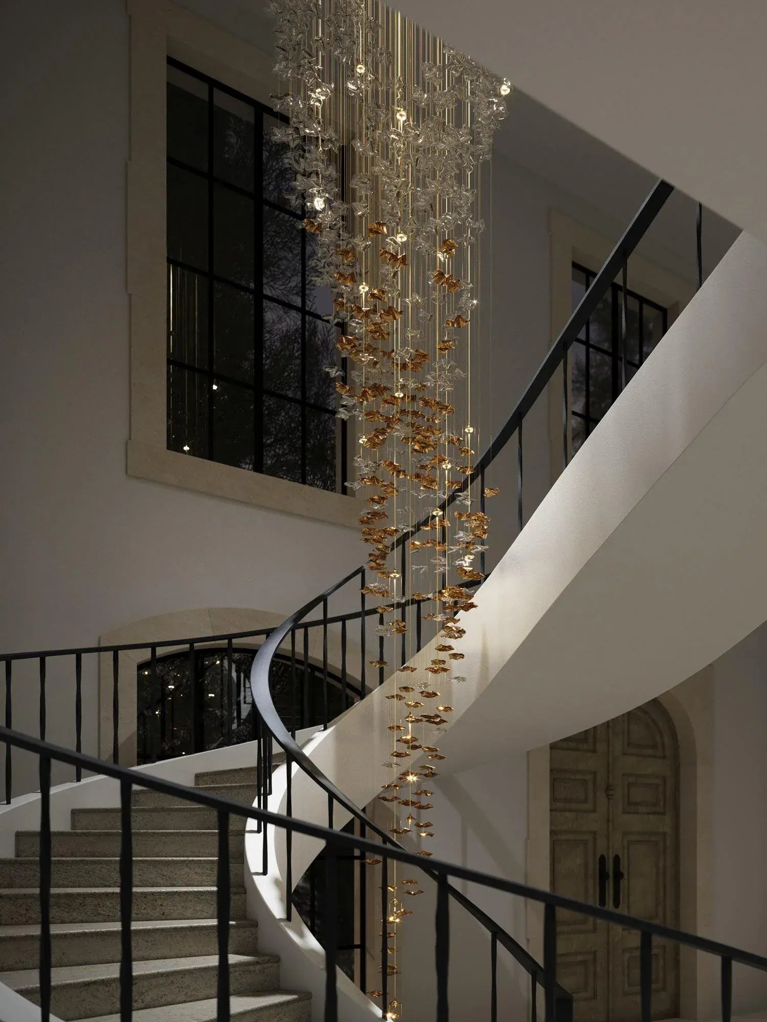 San De Chandelier, Modern Square Glass Spiral Long Pendant Chandelier