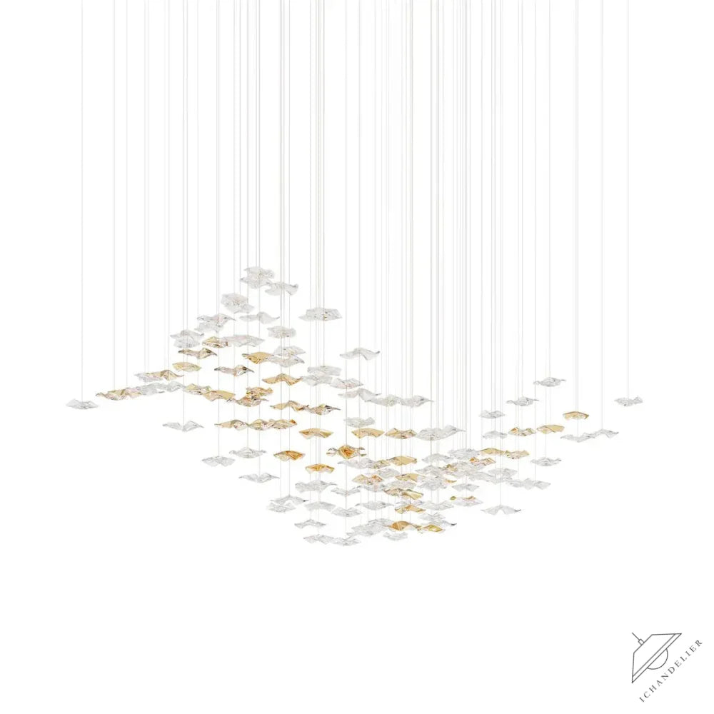 L 82.7″ x W 23.6″ x H 31.5″ (Ceiling canopy version) / Clear & Amber San De Chandelier, Modern Square Glass Spiral Long Pendant Chandelier