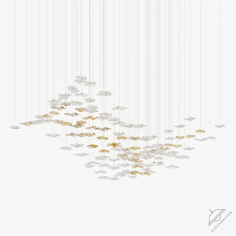 L 82.7″ x W 23.6″ x H 31.5″ (Ceiling canopy version) / Clear & Gold San De Chandelier, Modern Square Glass Spiral Long Pendant Chandelier