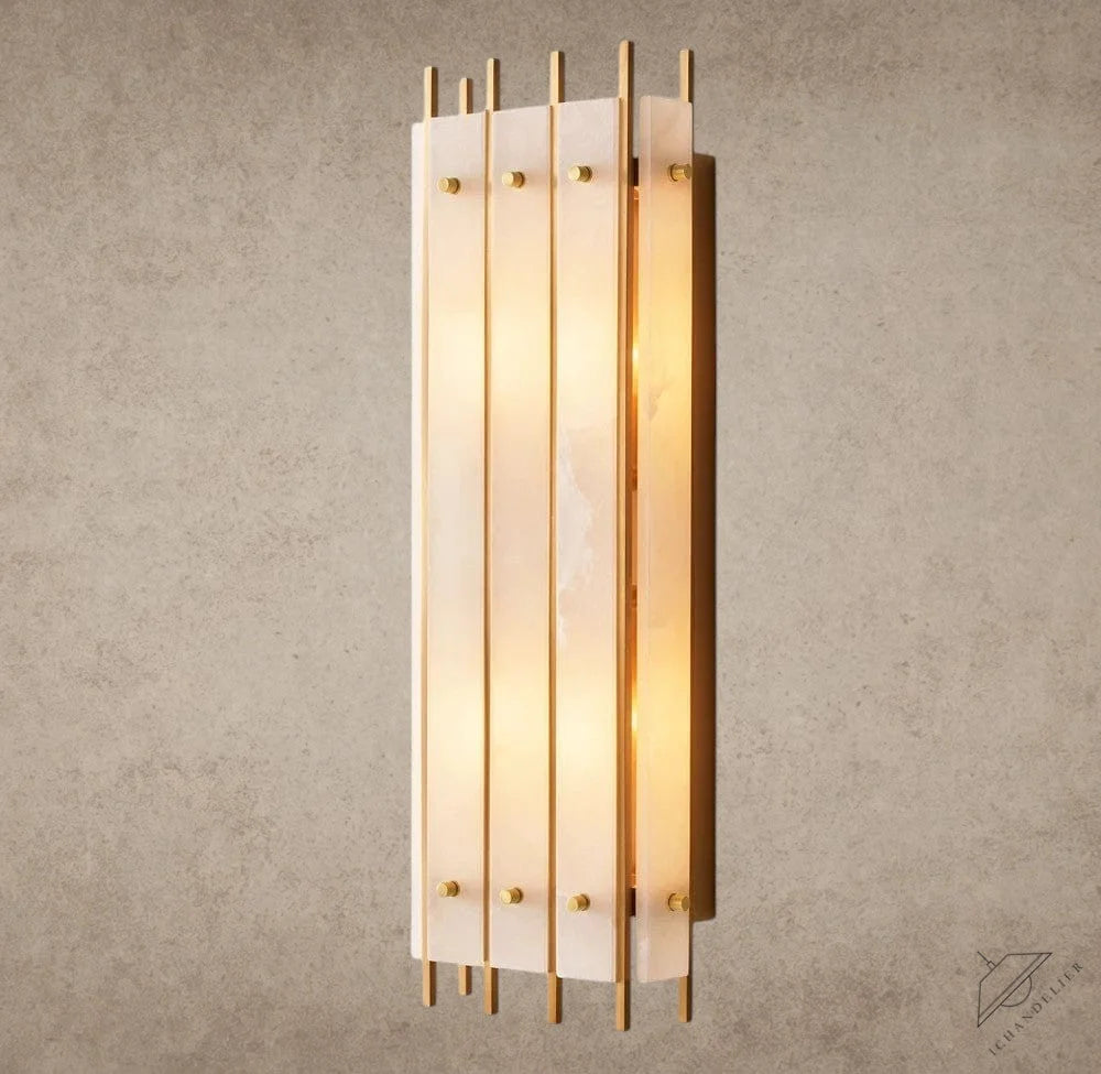Brass San Marco Alabaster Grand Rectangular Sconce
