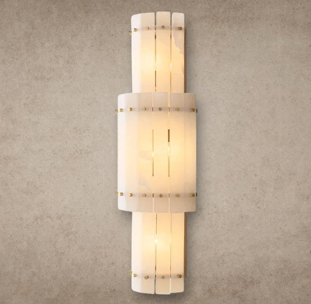 Brass San Marco Alabaster Grand Round Sconce