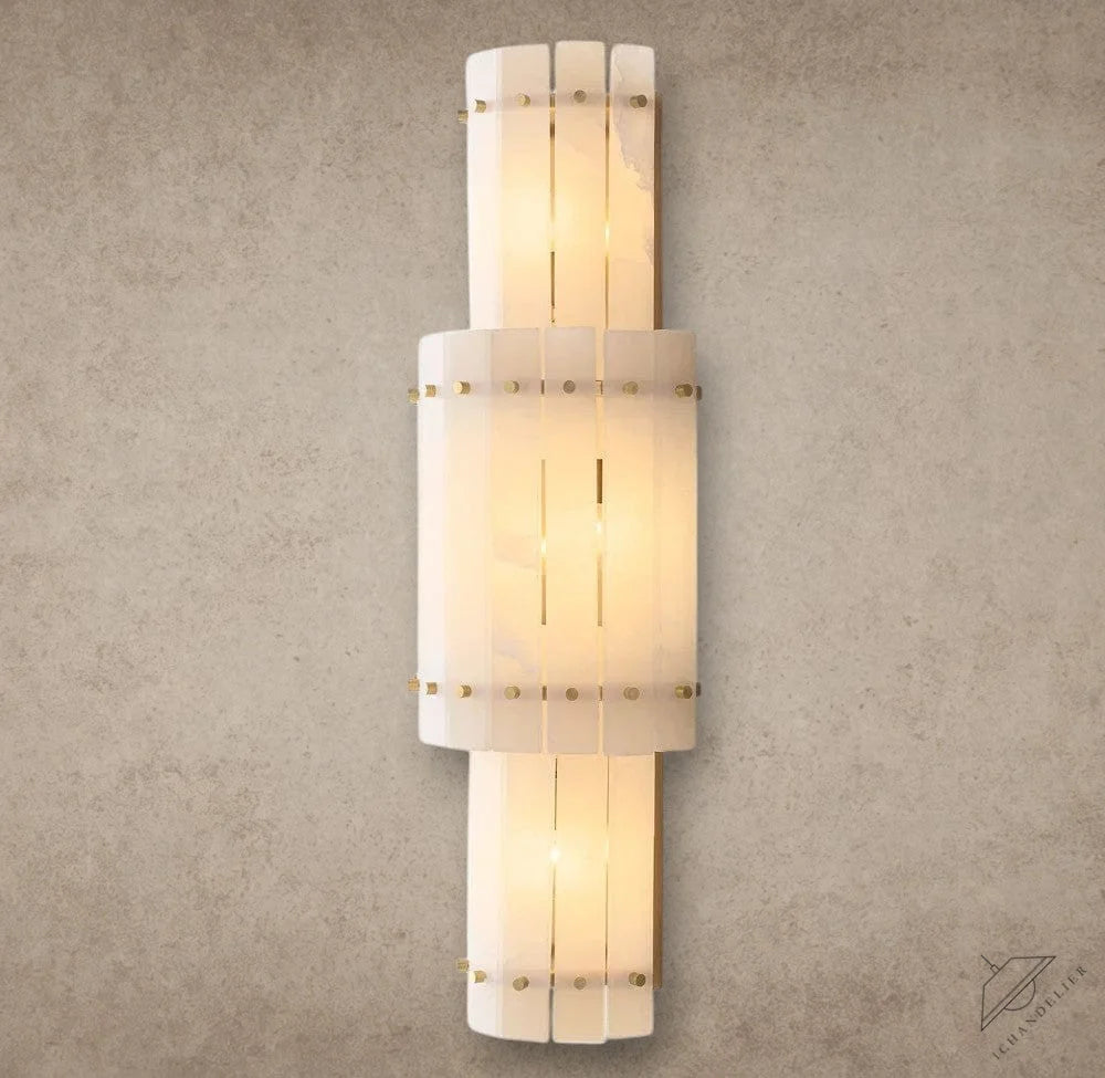 Brass San Marco Alabaster Grand Round Sconce