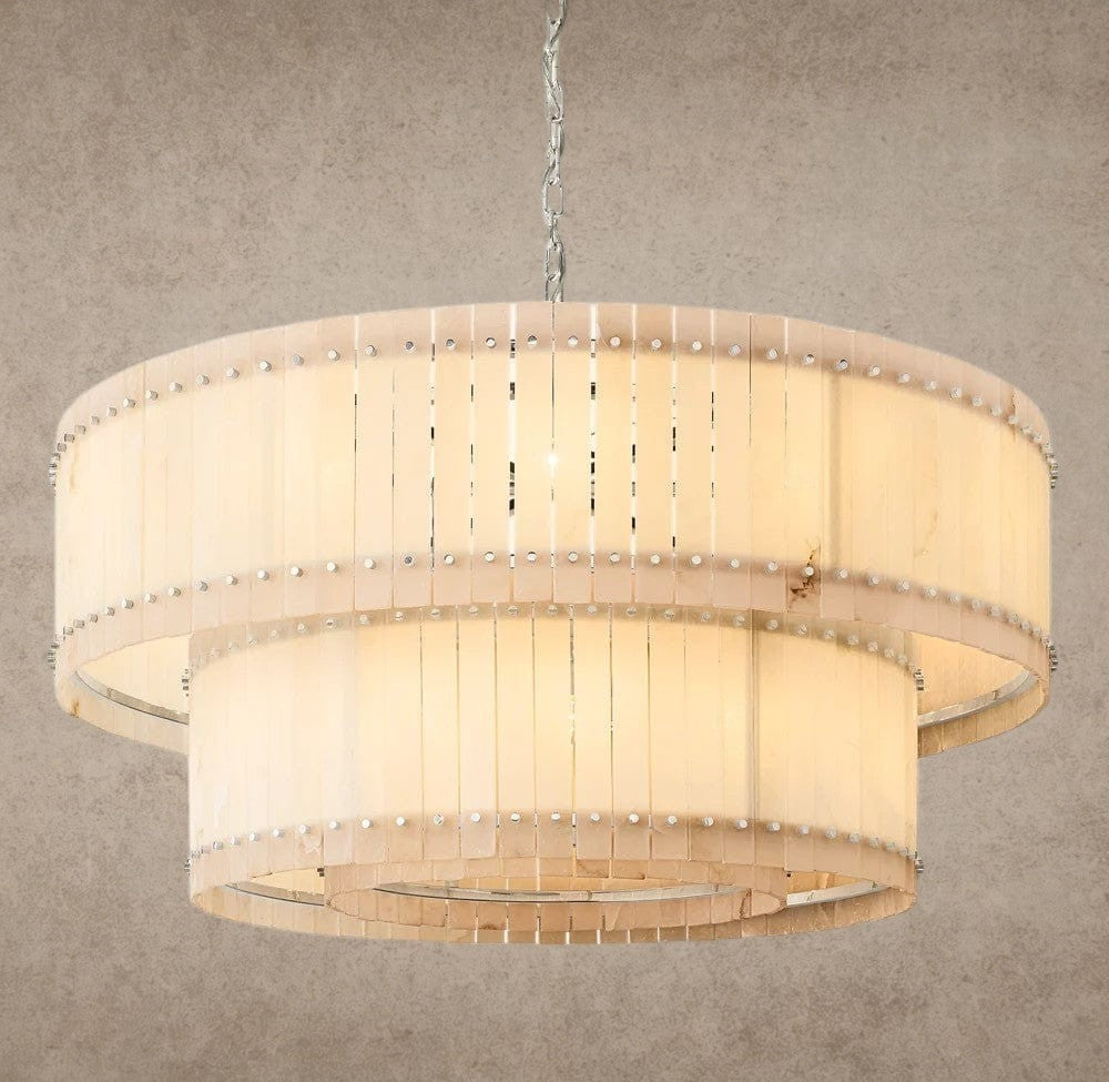 60" / Nickle San Marco Alabaster Round Tiered Chandelier 22", 37", 48", 60"