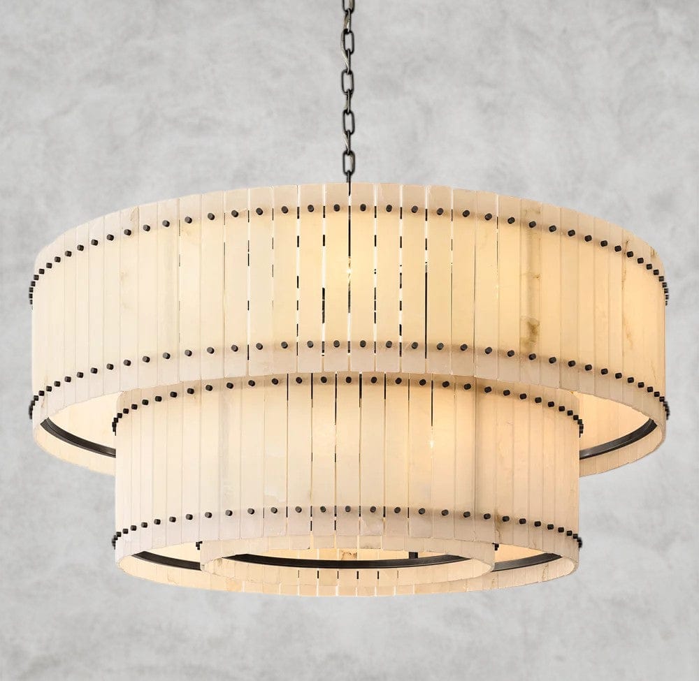 60" / Bronze San Marco Alabaster Round Tiered Chandelier 22", 37", 48", 60"