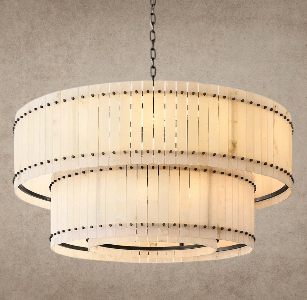 60" / Bronze San Marco Alabaster Round Tiered Chandelier 22", 37", 48", 60"