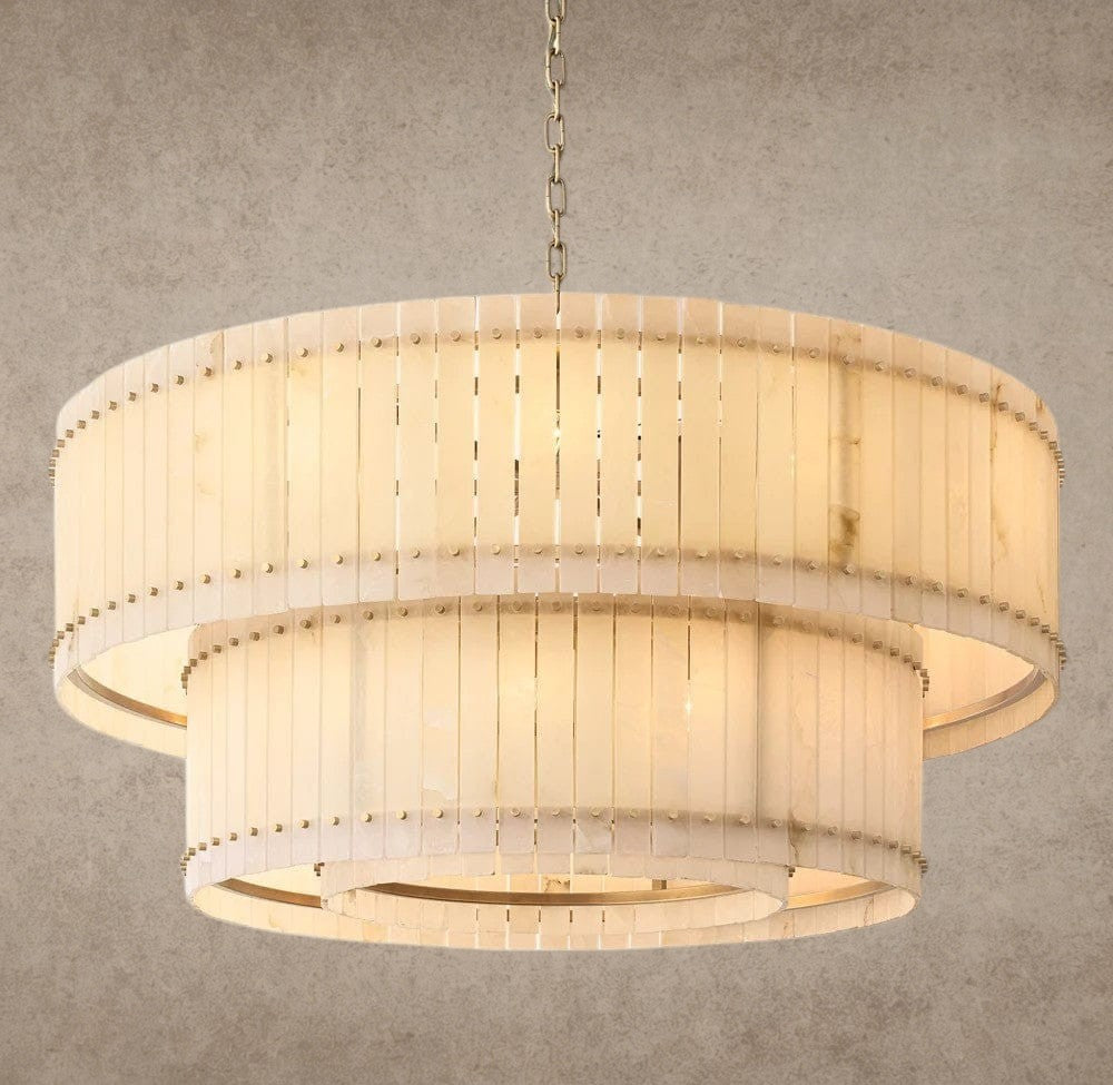 60" / Brass San Marco Alabaster Round Tiered Chandelier 22", 37", 48", 60"