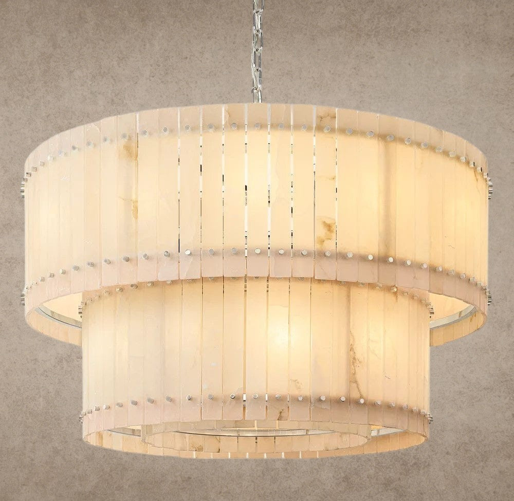 48" / Nickle San Marco Alabaster Round Tiered Chandelier 22", 37", 48", 60"