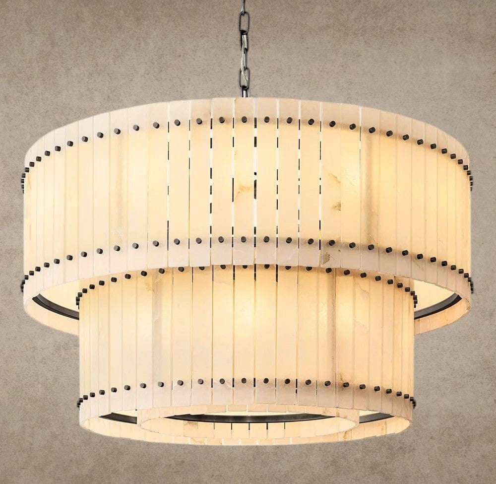 48" / Bronze San Marco Alabaster Round Tiered Chandelier 22", 37", 48", 60"