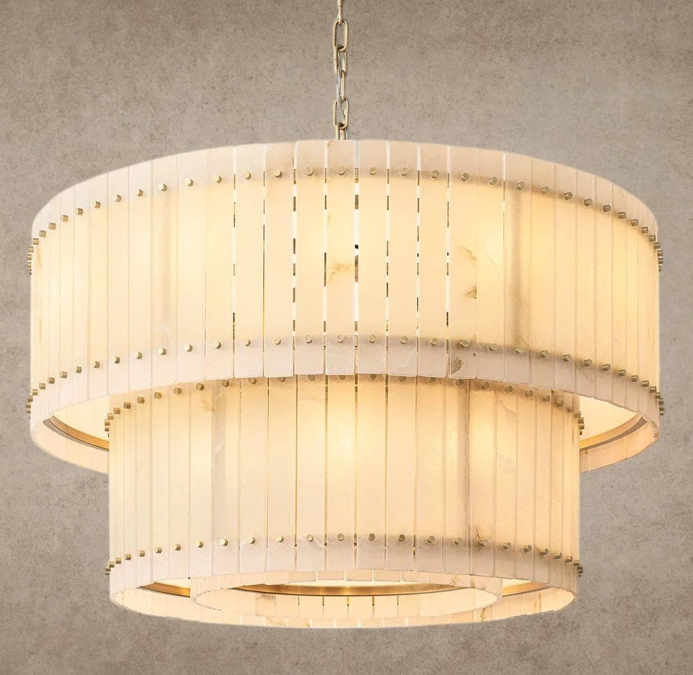 48" / Brass San Marco Alabaster Round Tiered Chandelier 22", 37", 48", 60"