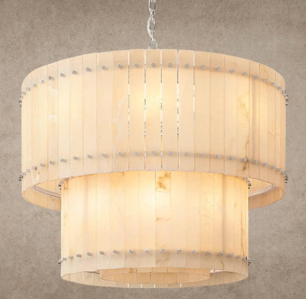 37" / Nickle San Marco Alabaster Round Tiered Chandelier 22", 37", 48", 60"