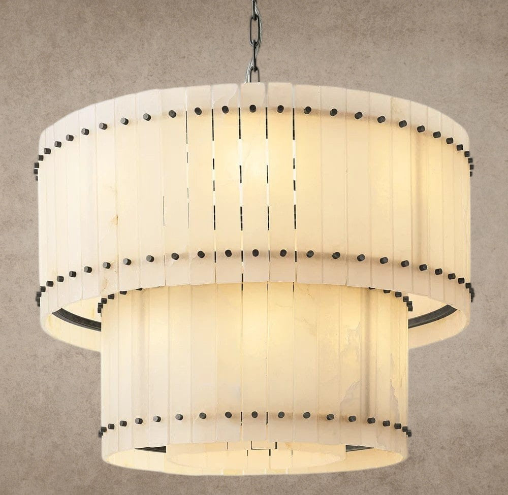 37" / Bronze San Marco Alabaster Round Tiered Chandelier 22", 37", 48", 60"