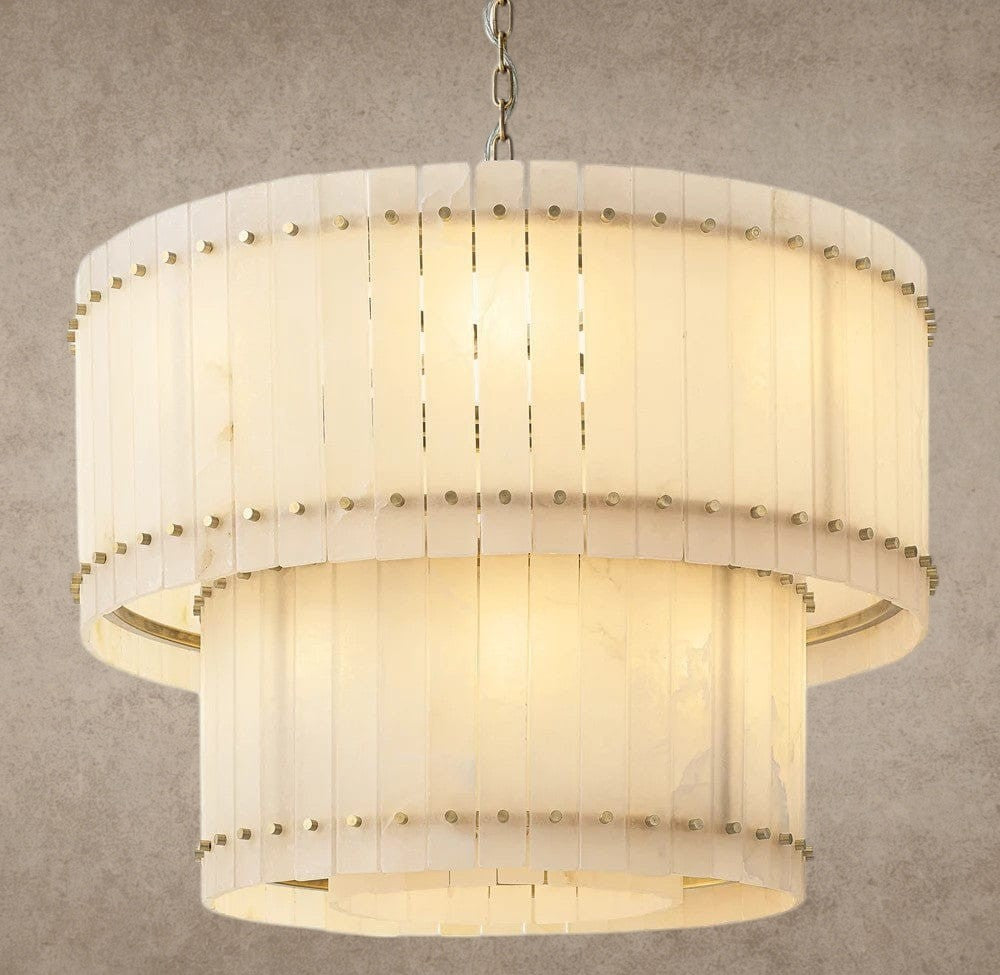 37" / Brass San Marco Alabaster Round Tiered Chandelier 22", 37", 48", 60"